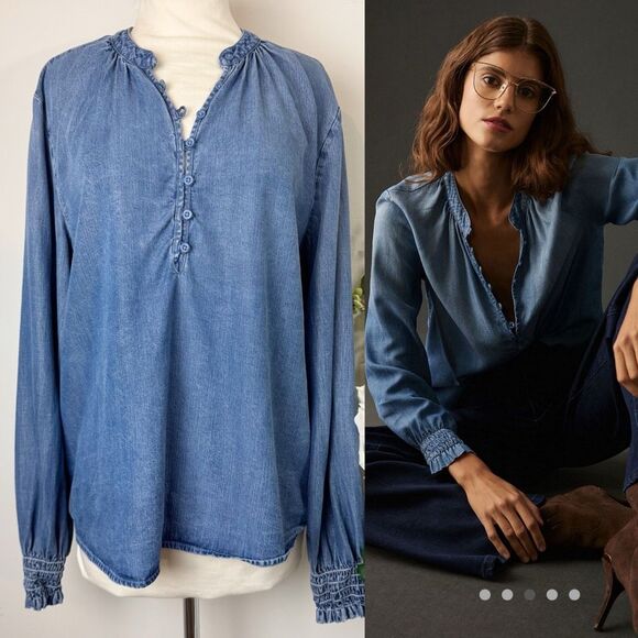 Anthropologie Tops - ANTHROPOLOGIE | Henley Buttoned Shirt | Chambray Denim Top | medium | CLOTH & ST